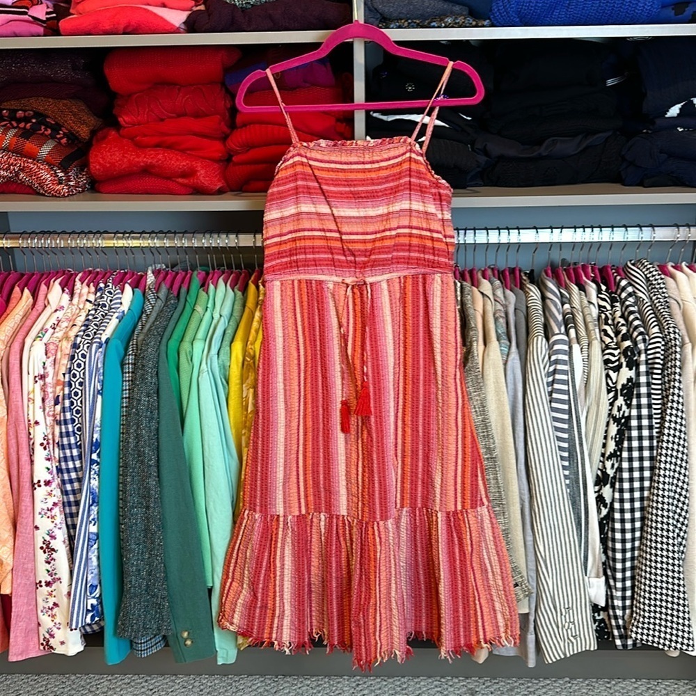 Greylin pink/white/orange striped sleeveless dress size XS